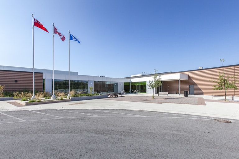 The front entrance of Queen Elizabeth Park Community and Cultural Centre